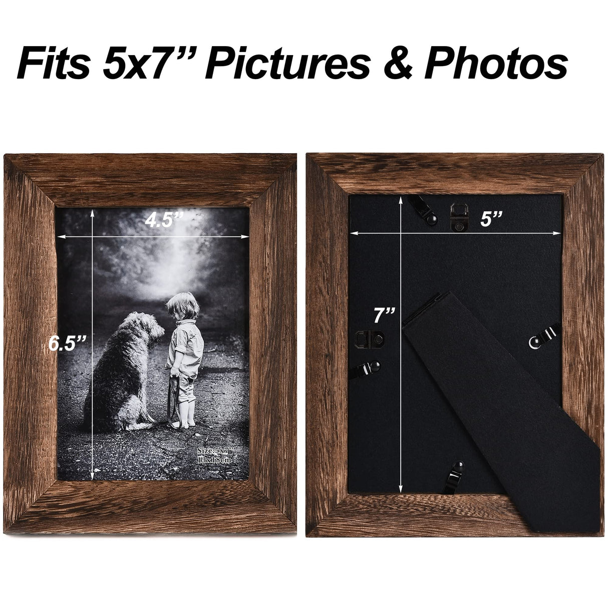 Yaetm 5x7 Picture Frame Distressed Wood, Rustic Solid Wood Photo Frame 5 x 7, Display for Tabletop and Wall, High Definition Glass, Carbonized Black (2 pack) Yaetm