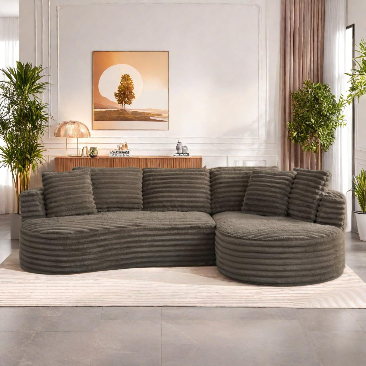 Trygoal Modern Curved L-Shape Sectional Sofa, Luxury Oversized Upholstered Sofa with Deep Seat, Comfy Sleeper Couch with Left Chaise Lounge, Boneless Cloud Curved Couch for Living Room, Cream Trygoal