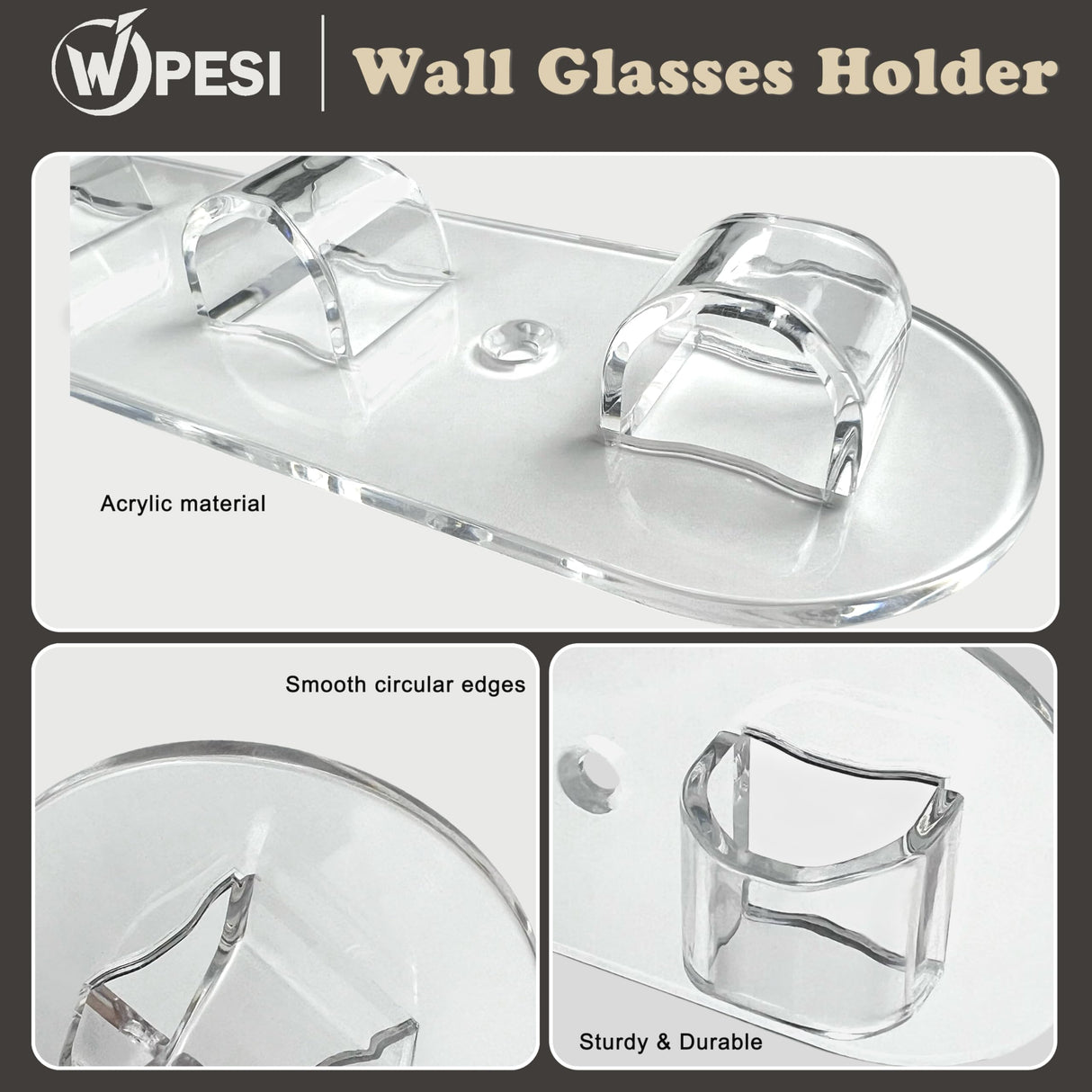 WPESI Wall Glasses Holder 2 pack,Sunglass Organizer,Acrylic Sunglasses Display,Sunglasses Rack for Hanging Your Multiple Eyeglasses, Sunglasses Holder Eyeglass Holder Stand (Clear, 6 Slots) WPESI