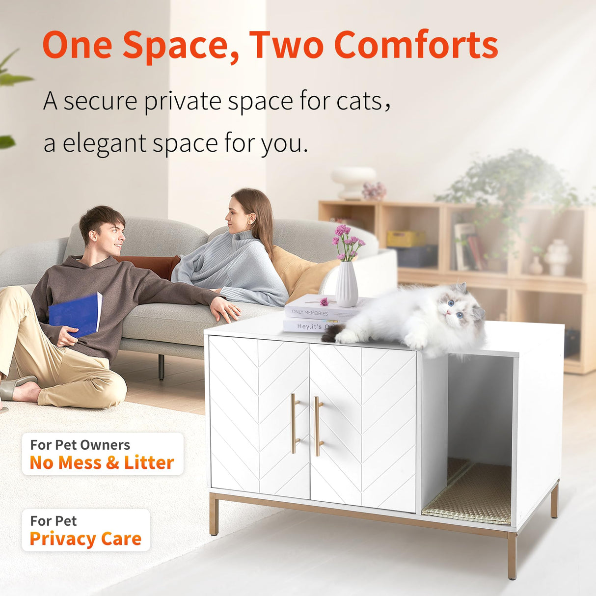 Hersinsem Cat Litter Box Enclosure Furniture with Double-Layer Litter Mat,Designer-Crafted Litter Box Furniture,Hidden Litter Box Serve as Side End Table&TV Table Fits Most Litter Boxes HERSINSEM