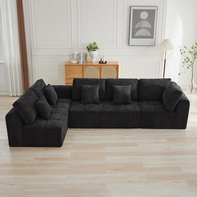 140''Modular Sectional Couches for Living Room, Cloud Boneless Compressed Sectional Sofa, Oversized L Shaped 5 Seater Upholstered Memory Foam Sofa, No Assembly, Chenille Black