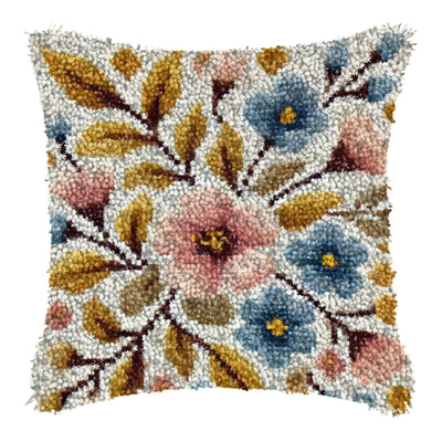 ZFFLYH Latch Hook Kit Plant Flower Leaves DIY Throw Pillow Cover Sofa Cushion Cover Preprinted Canvas Crochet Yarn Kits Needlework Crafts 43x43cm