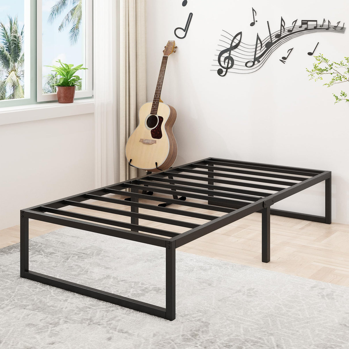 Lutown-Teen 14 Inch Twin XL Bed Frames Heavy Duty Sturdy Metal Platform Bed Frame No Box Spring Needed, Noise Free, Easy Assembly, Black Lutown-Teen