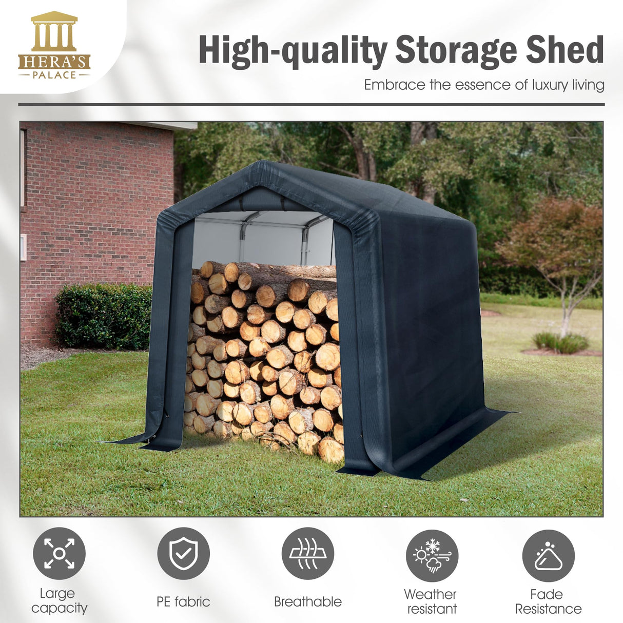 HERA'S PALACE 6x10ft Heavy Duty Storage Shed Outdoor Portable Car Canopy Carport Garage with 2 Rolled up Zipper Doors UV Resistant Waterproof Anti-Snow for Motorcycle Truck HERA'S PALACE