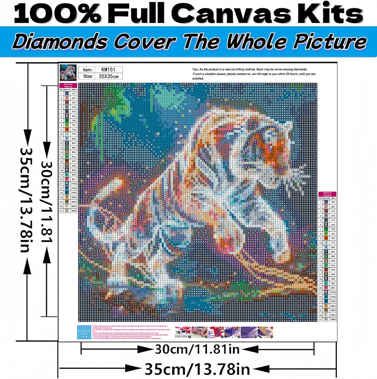 5D Diamond Art Kits for Adults Beginners,Glowing Tiger DIY Full Round Drill Diamond Painting Kits, Animal Paint by Diamonds Dots Gem Art Easy,Home Wall Decor 14X14 Inch Acelii