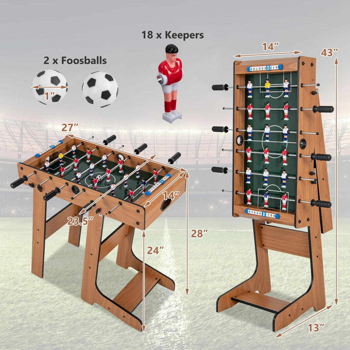 Goplus Folding Foosball Table, 27” Wooden Soccer Game Table with 2 Foosballs & Score Keepers, Indoor Outdoor Portable Football Game Set for Kids Adults, Arcades, Bar, Party, Family Nights Goplus