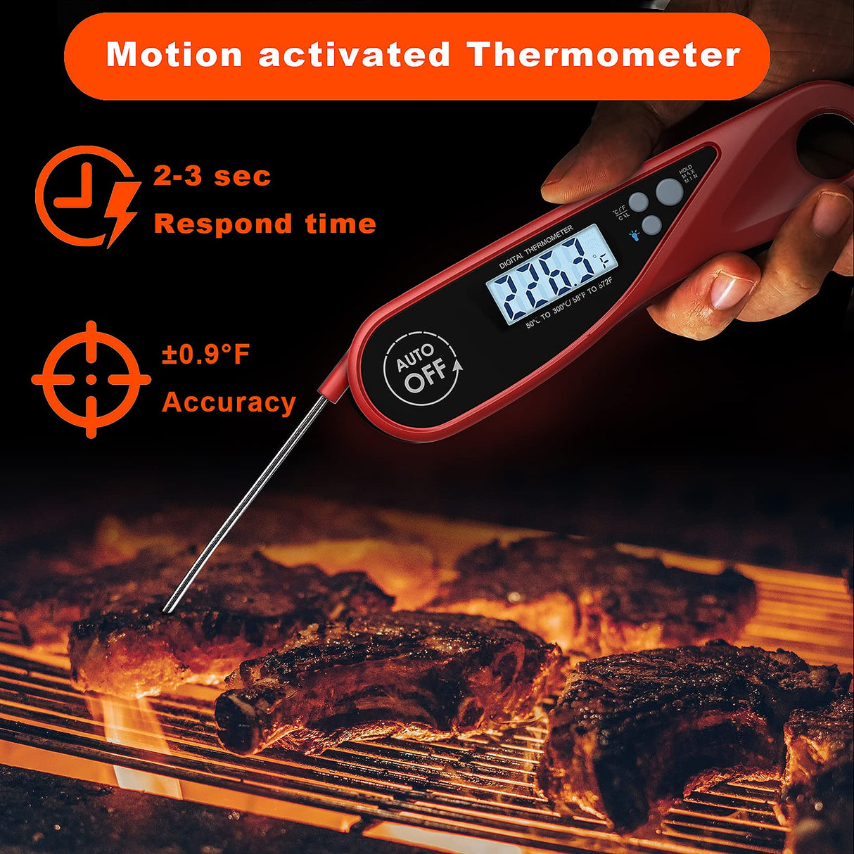 Sangaotian Digital Meat Thermometer, Instant Read Cooking Thermometer with Backlight, Magnet, Waterproof & Foldable, Fast & Precise, Ideal for Deep Fry, BBQ & Roast Turkey,Red sangaotian