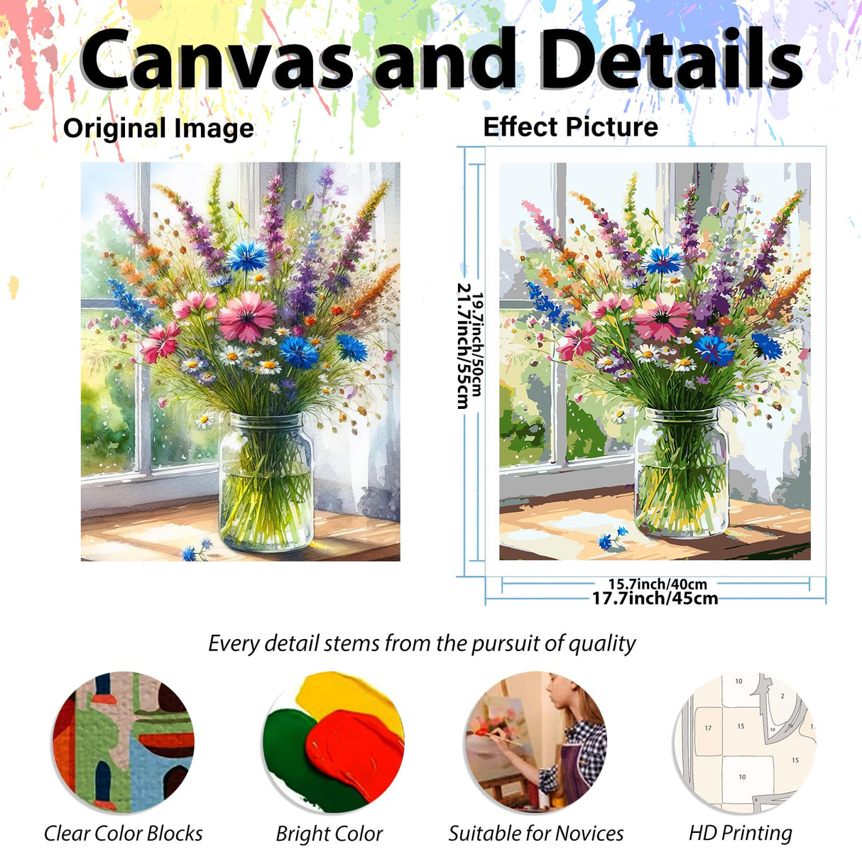 Flowers Paint by Numbers Kit for Adults, Flower Paint by Number for Adults Beginners, DIY Crafts Painting by Number for Gift Home Wall Decor 16x20 inch hkejoi