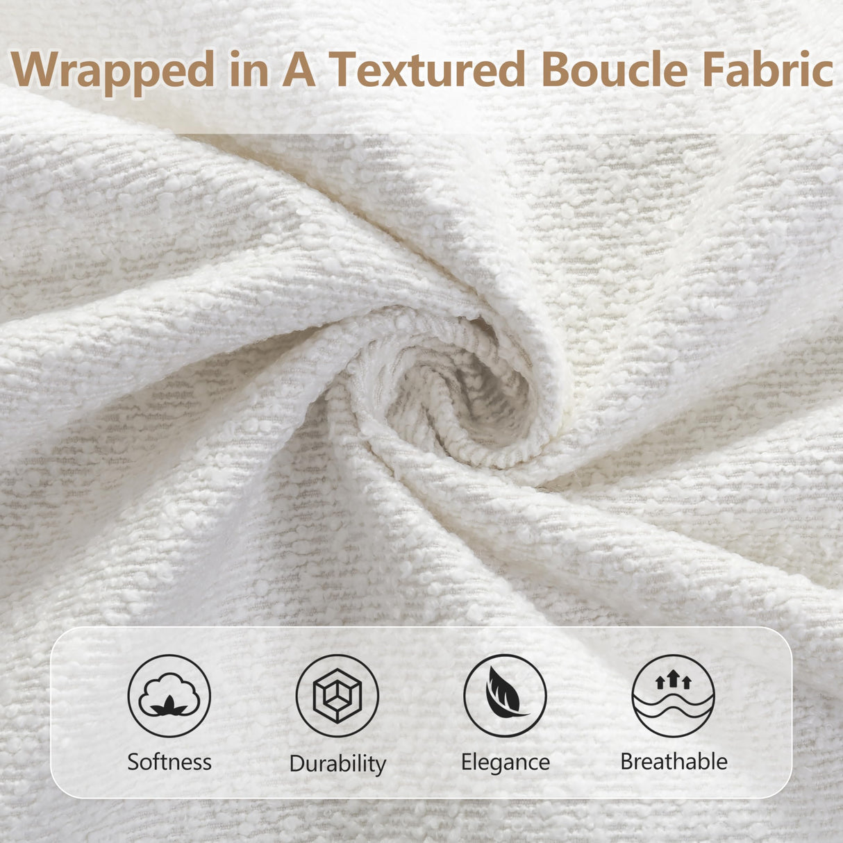 Merax King Size Boucle Bed Frame with Curved Headboard, White Upholstered Cloud Platform Bed, Solid Wood Base, Soft Rounded Corners Design, No Box Spring Needed, Easy Assembly, White Merax