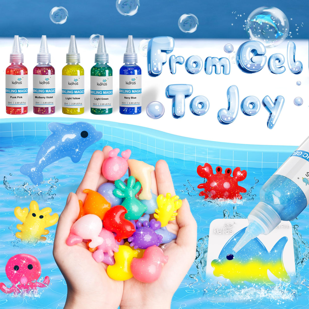 Kiditos Magic Water Elf Toy Kit, Aqua Fairy Water Gel Kit with 20 Magic Gels, 10 Sea Creature Molds. Christmas Gifts, Birthday Gifts, Party Favors, Arts & Crafts DIY STEM for Kids(20 Colors) Kiditos