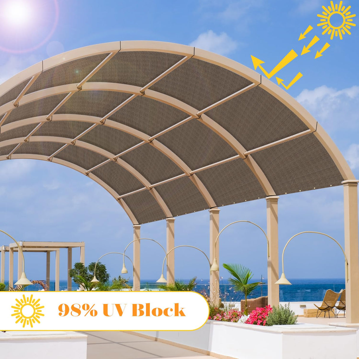 Awnpro 14' x 18' Sun Shade Sail Straight Edge Sun Shade Canopy with Grommets Sunlight Block Shade Cover for Outdoor Pergola Patio Backyard Garden (Brown) AwnPro