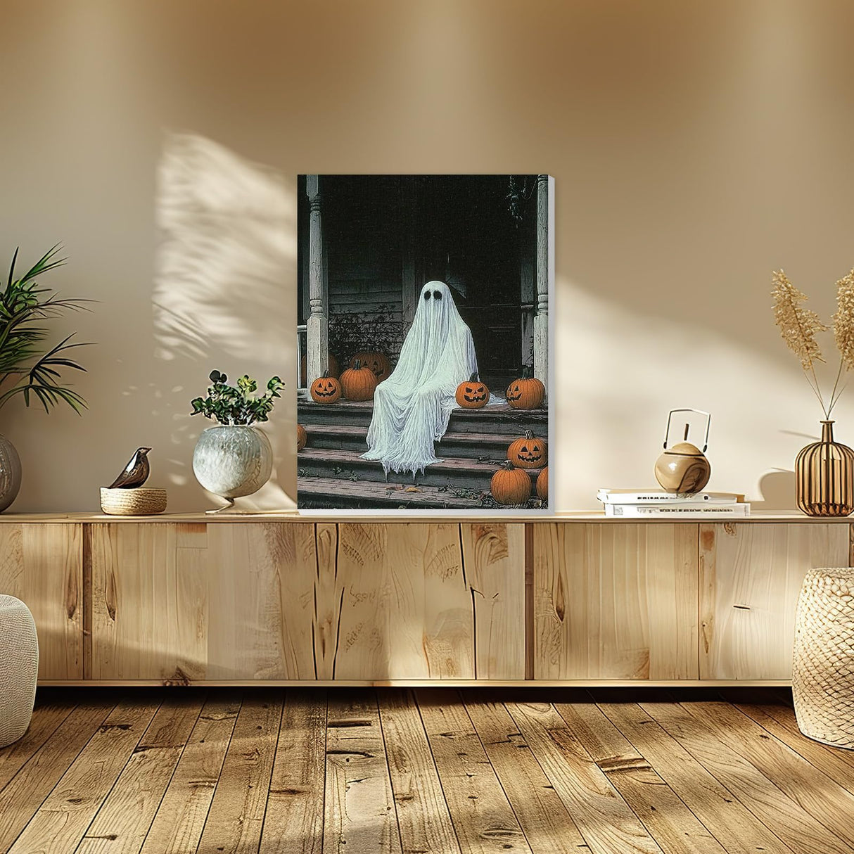 HEIBAGO Halloween Framed Paint by Numbers Kit for Adults, Ghost Paint by Numbers for Adults Beginner, Adult Paint by Number Kits on Canvas, Painting by Numbers for Gift Home Wall Decor 12 * 16 inch HEIBAGO