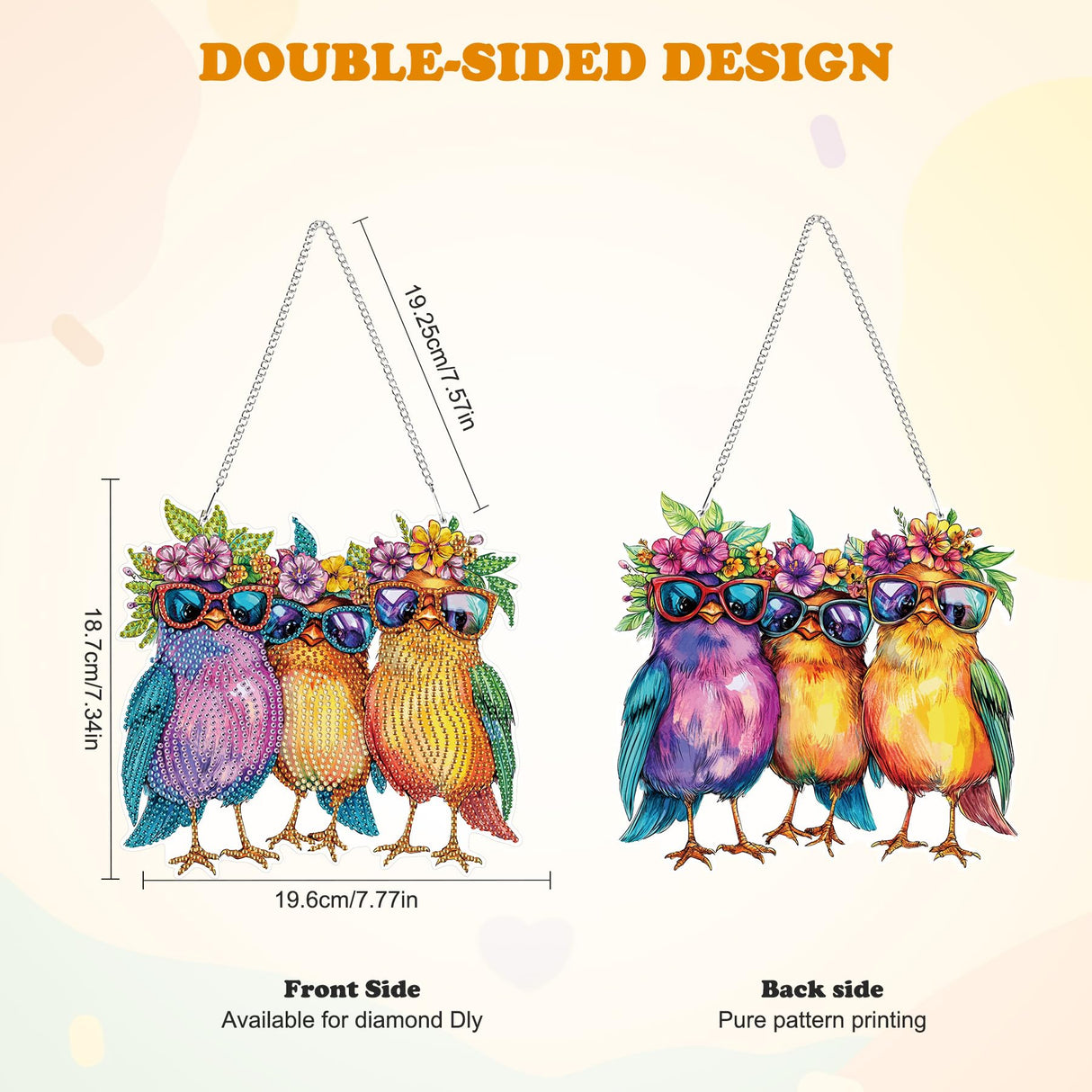 HEIBAGO Birds Hanging Diamond Art Kits for Adults, Fall Special Shaped Crystal Diamond Painting Ornament Kit, DIY Double-Sided Pattern Window Pendant Gem Art Kit for Home Wall Decor 8.3x8.3inch HEIBAGO