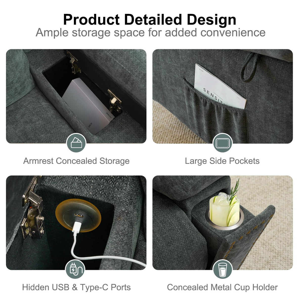 SENYUN Electric Power Lift Recliner Chair for Elderly with Heat & Massage, Chenille Large Reclining Chairs w/2 Concealed Cup Holders for Seniors Home Living Room,1PC,Grey Blue SENYUN