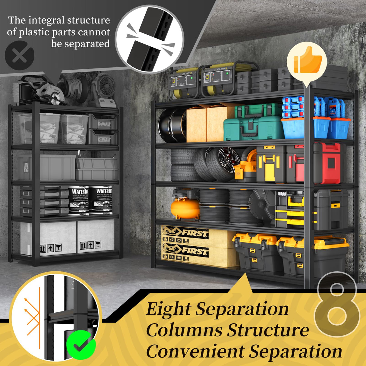 WOZBUD 48" W Heavy Duty Garage Shelving 3000LBS Storage Shelves, Adjustable 5-Tier Storage Rack, Metal Shelves for Garage/Warehouse/Basement, 48" W x 20" D x 72" H, Black WOZBUD