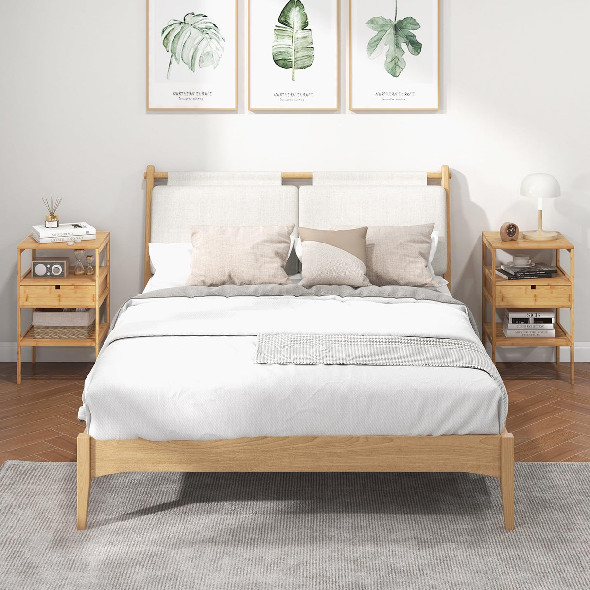 Giantex Bamboo Nightstand, Wood Side Table with Drawer and 2 Storage Shelves, Multifunctional Bedside Table for Small Spaces, MCM Boho Style End Table for Bedroom Office, Natural Giantex