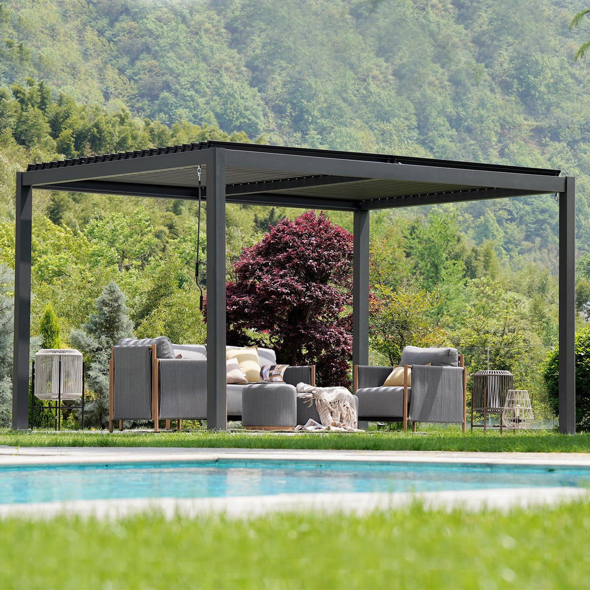 Grand Patio Outdoor 10x13 Aluminum Pergola with Adjustable Louvers and Integrated Drainage System – Outdoor Patio Canopy, Easy Assembly, Carbon Grand patio