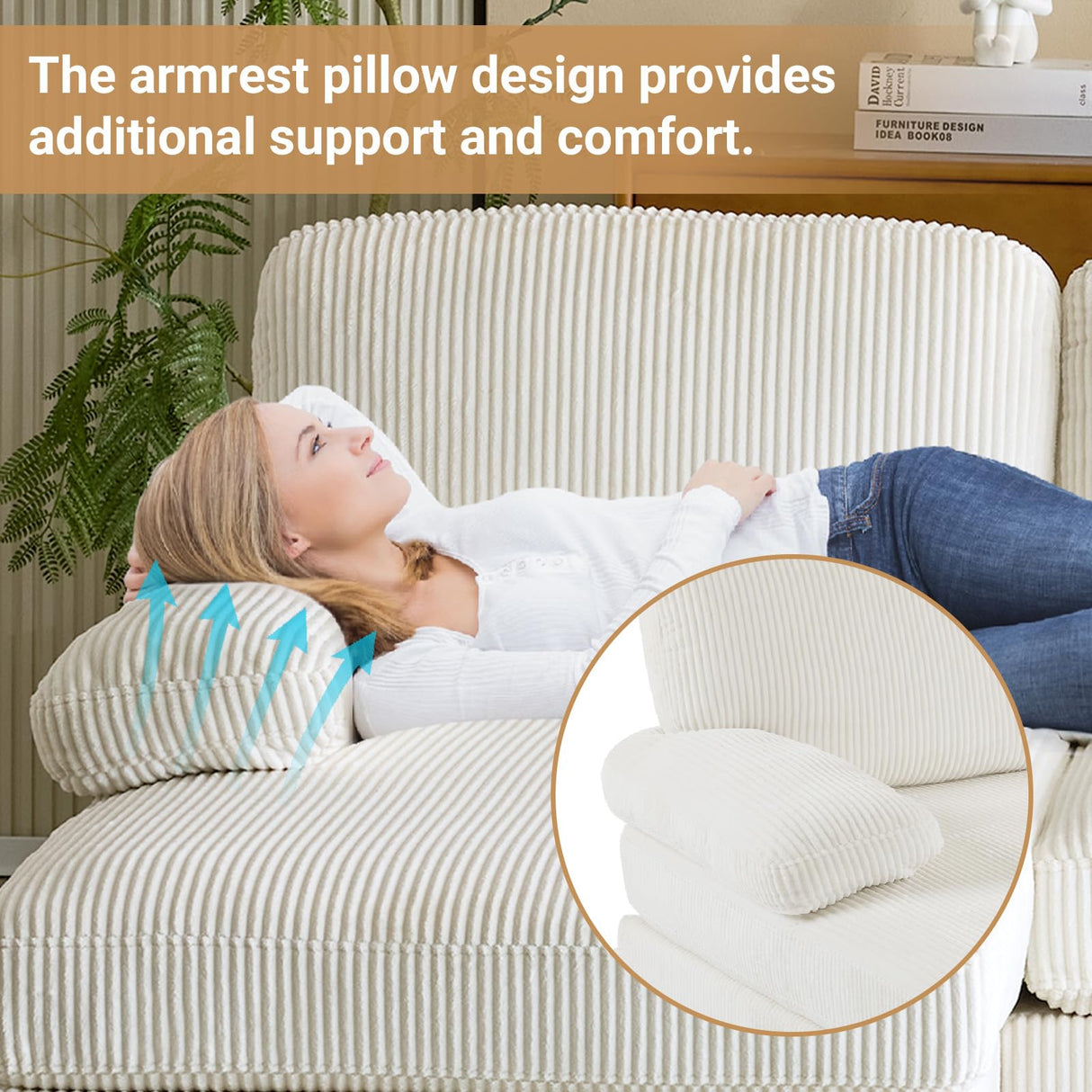 VINGLI 110' U Shaped Comfy Sectional Couch, Double Chaise Sofa in Corduroy Fabric for Apartment, 4-Seater Upholstered Couch with Memory Foam, Modern Couches for Living Room, Small Space, Beige VINGLI