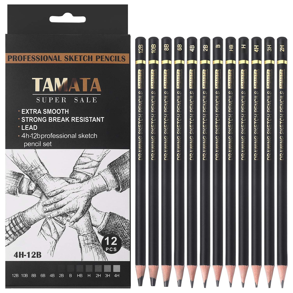 RVOGJP TAMATA Professional Drawing Sketching Pencil Set - 12 Pieces Art Graphite Pencils(12B - 4H), Ideal for Drawing Art, Sketching, Shading, for Beginners & Pro Artists RVOGJP