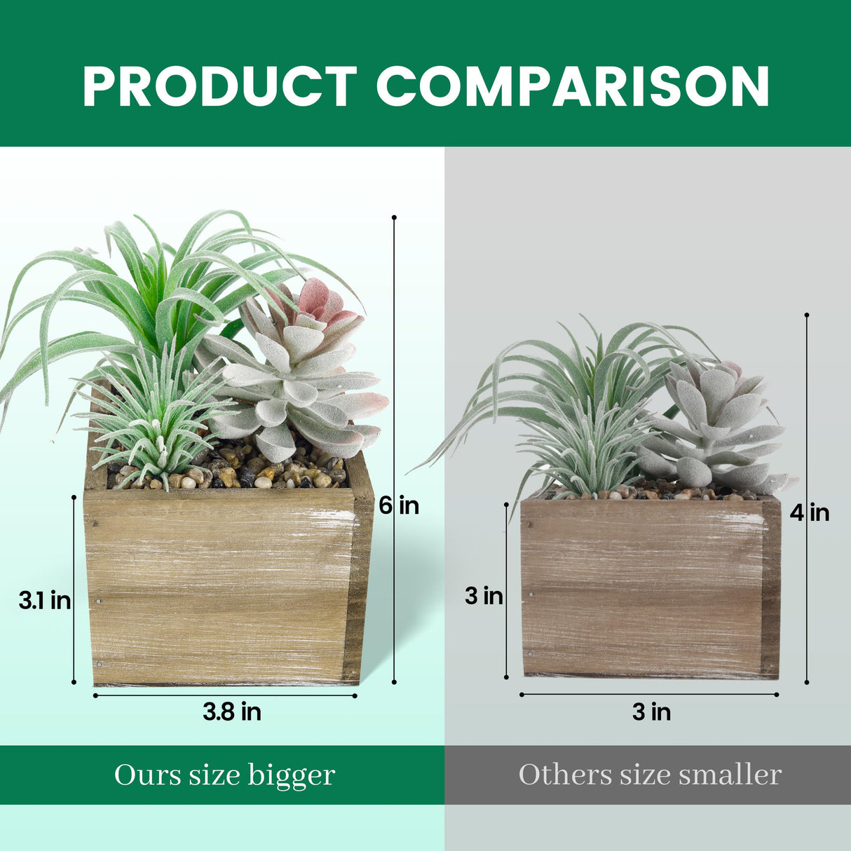 Der Rose Set of 2 Succulents Plants Artificial Fake Plants in Wood Pots with Pink Fake Flowers for Farmhouse Bathroom Desk Sheif Decor Der Rose