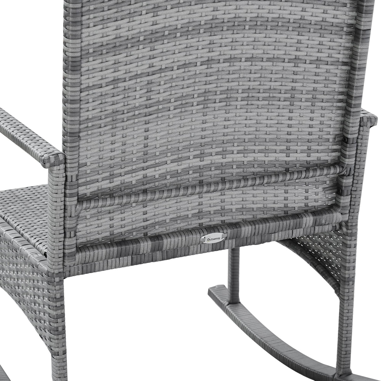 Outsunny 3 Piece Patio Rocking Chair Set, 2 PE Wicker Rocking Chairs, Cushioned, 1 Two-Tier Wood Slat Coffee Table, Rattan Front Porch Furniture, Gray Outsunny