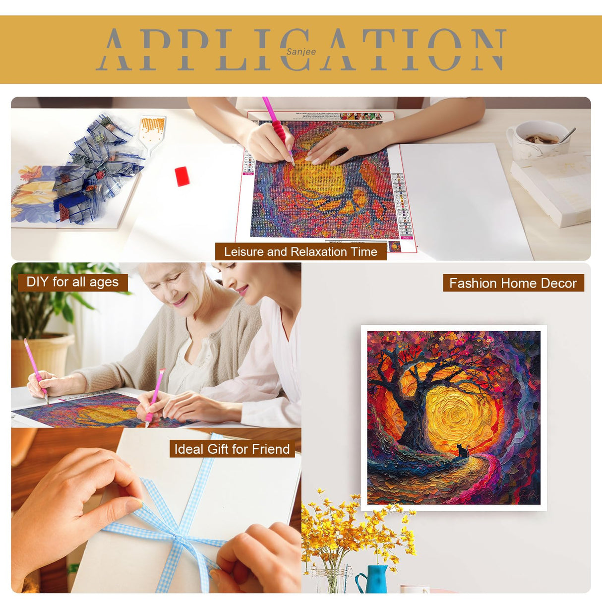 Sanjee Fantasy Diamond Painting Kits for Adults, 5D DIY Tree Diamond Art Kits for Beginners, Round Full Drill Diamond Dots Paintings Diamond Painting for Home Wall Decoration Gift, 12x12inch Sanjee