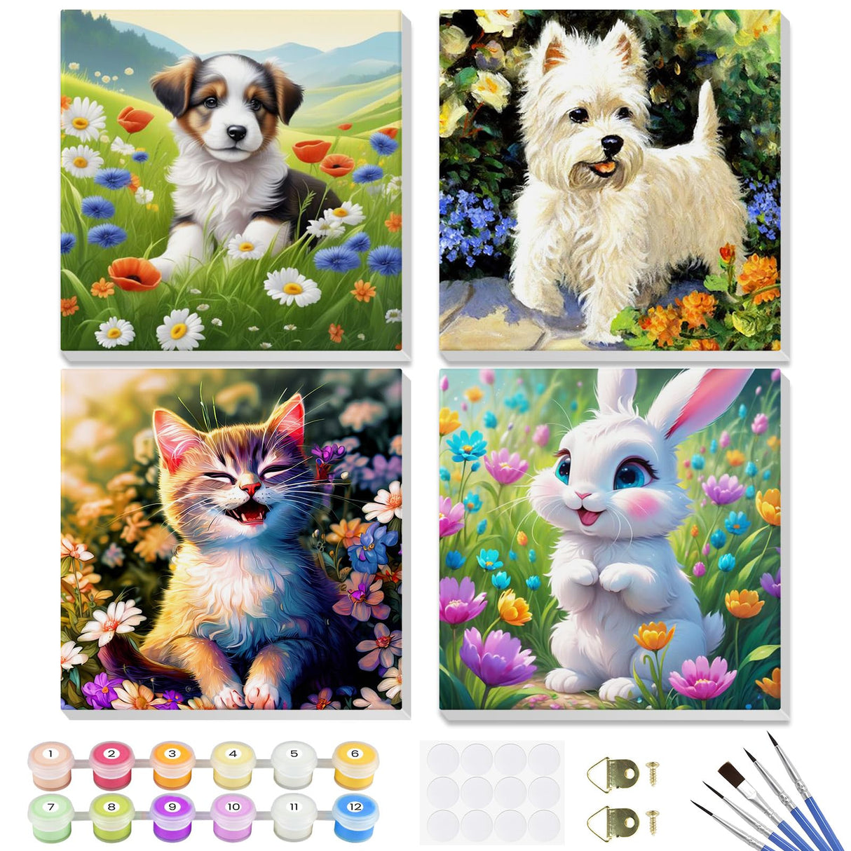 4 Pack Paint by Numbers Kits for Kids with Wooden Frame-Cartoon Animal Painting by Numbers for Kids Adults Beginners, Easy Paint by Numbers Kit Crafts for Kid Paint by Number for Wall Decor(8X8inch) Genius maker