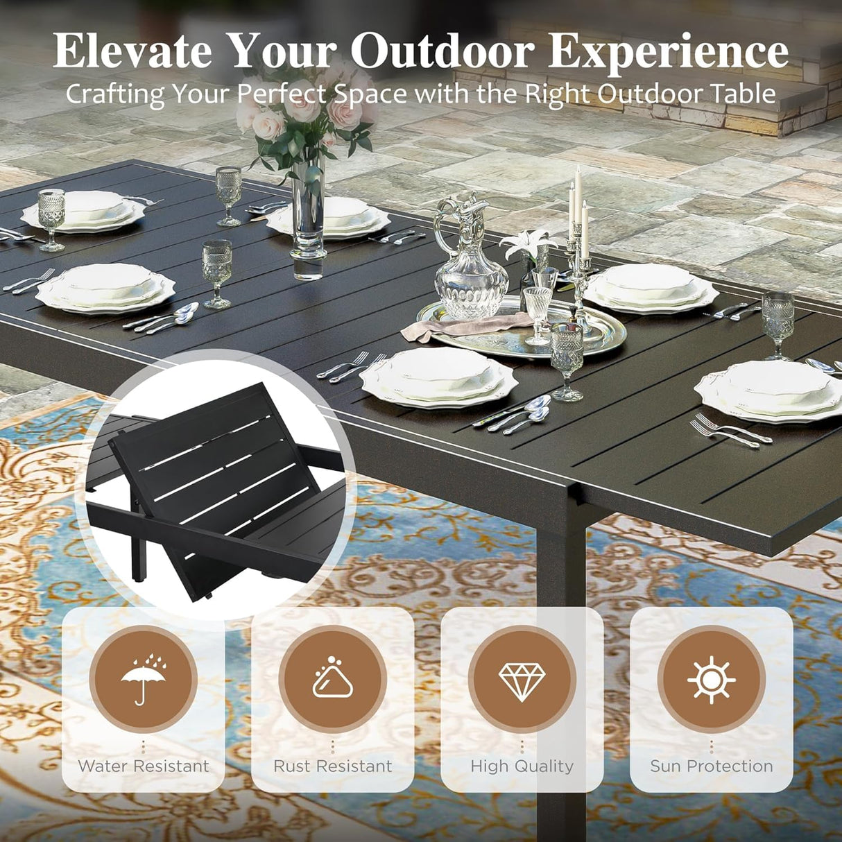 HERA'S HOUSE 9 Pieces Patio Table and Chairs Set, Outdoor Dining Set for 8, 8 x Cushioned Rattan Patio Chairs and 1 x Extendable Dining Table, Outdoor Rattan Dining Table Set for Lawn Garden Backyard HERA'S HOUSE