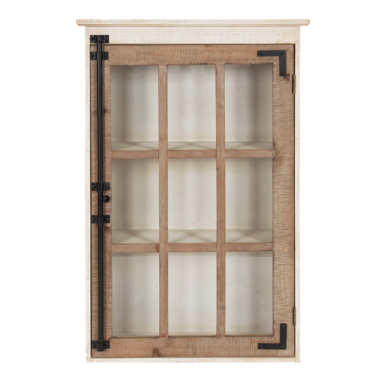 Kate and Laurel Hutchins Decorative Farmhouse Wood Wall Storage Cabinet with Window Pane Glass Door, Rustic and White Kate and Laurel