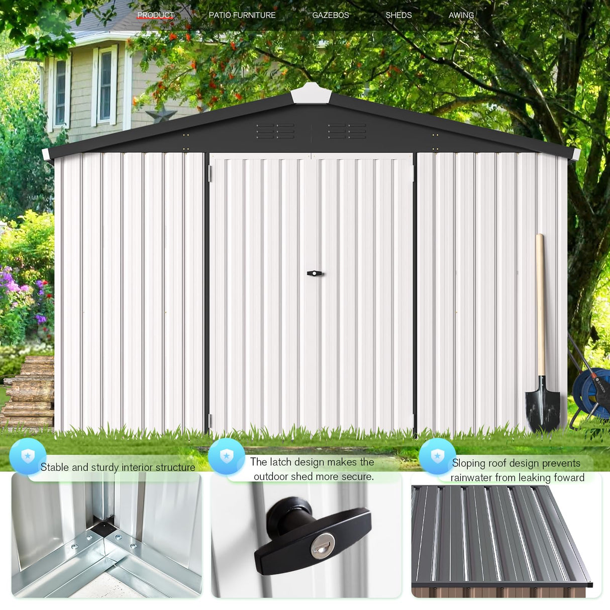 U-MAX 10x14 Shed, 14x10 Metal Outdoor Storage Shed, Large Outside Storage Garden Sheds & Outdoor Storage Clearance, Tool Shed Lockable for Backyard, Patio and Outside Use in White U-MAX