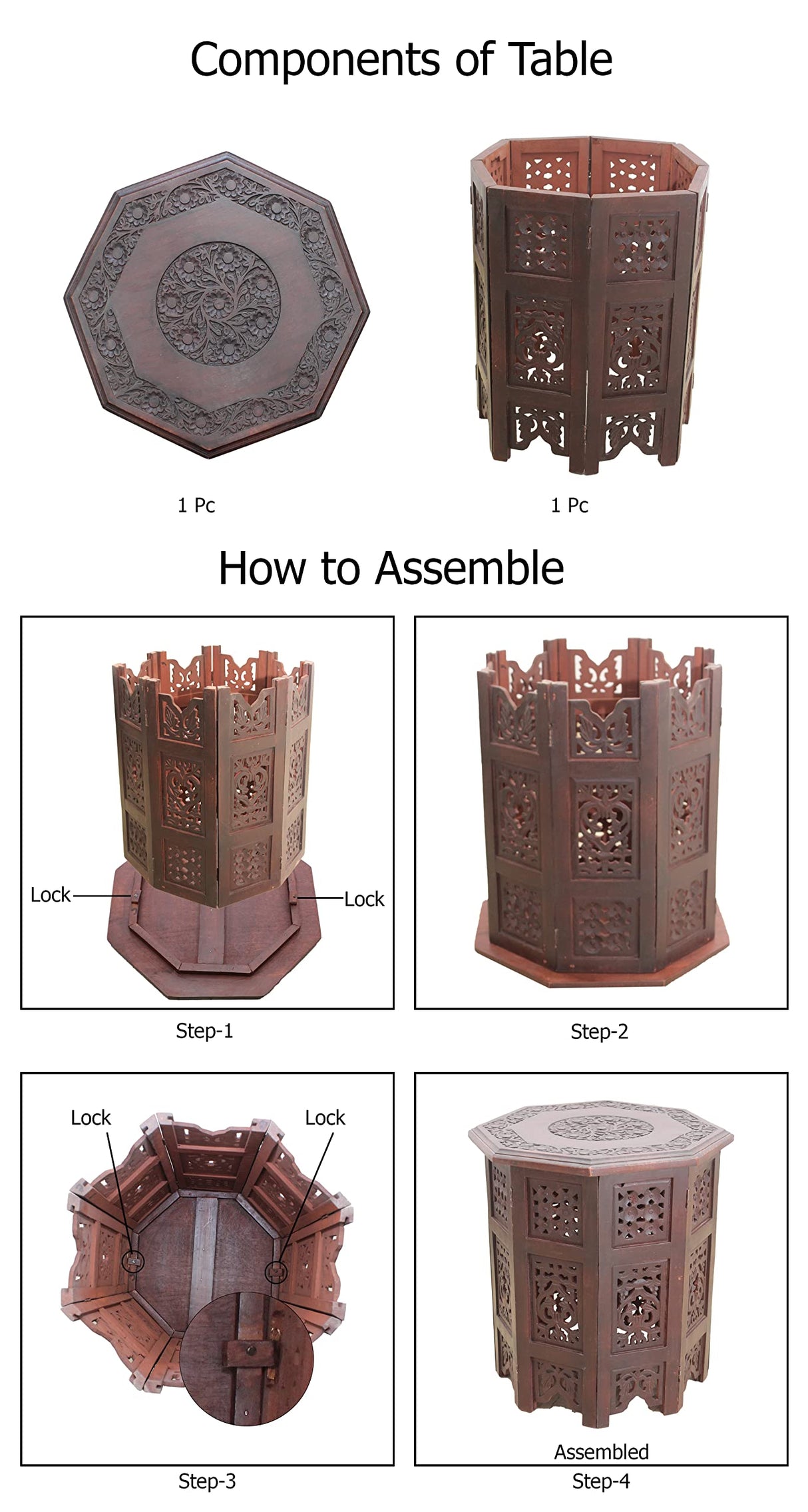 COTTON CRAFT Solid Wood Accent End Table - Hand Carved Vintage Boho Folding Side Table - Small Spaces Entryway Farmhouse Living Room Bedside - No COTTON CRAFT