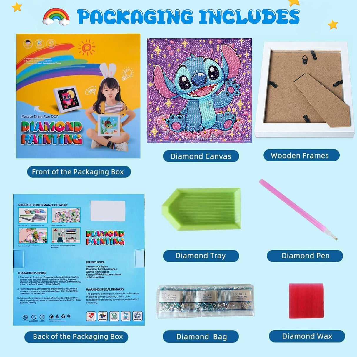 Gearock Diamond Art Kits with Frame, Cute Small Diamond Painting Kits for Adults Beginners, Easy DIY Big Gem Kits for Cartoon Lovers Halloween Christmas Birthday Gifts, 7x7 Inch Gearock