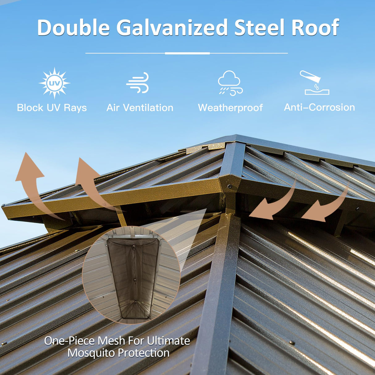 Domi 10' X 12' Hardtop Gazebo, Upgraded Metal Gazebo with Drainage System, Dual-Layer Galvanized Steel Roof, Curtain and Netting, Outdoor Shelter Canopy for Patio, Garden, and Backyard, Brown domi outdoor living