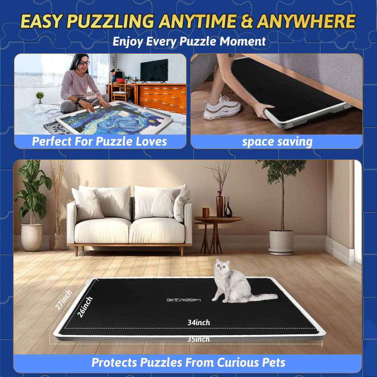 STAOOF Puzzle Board, 1500 Pieces Plastic Rotating Puzzle Board with 4 Drawers and Protective Cover - 35"x27" Portable Jigsaw Puzzle Table for Adults - 360° Lazy Susan Spinning, Ideal Gift for Mom