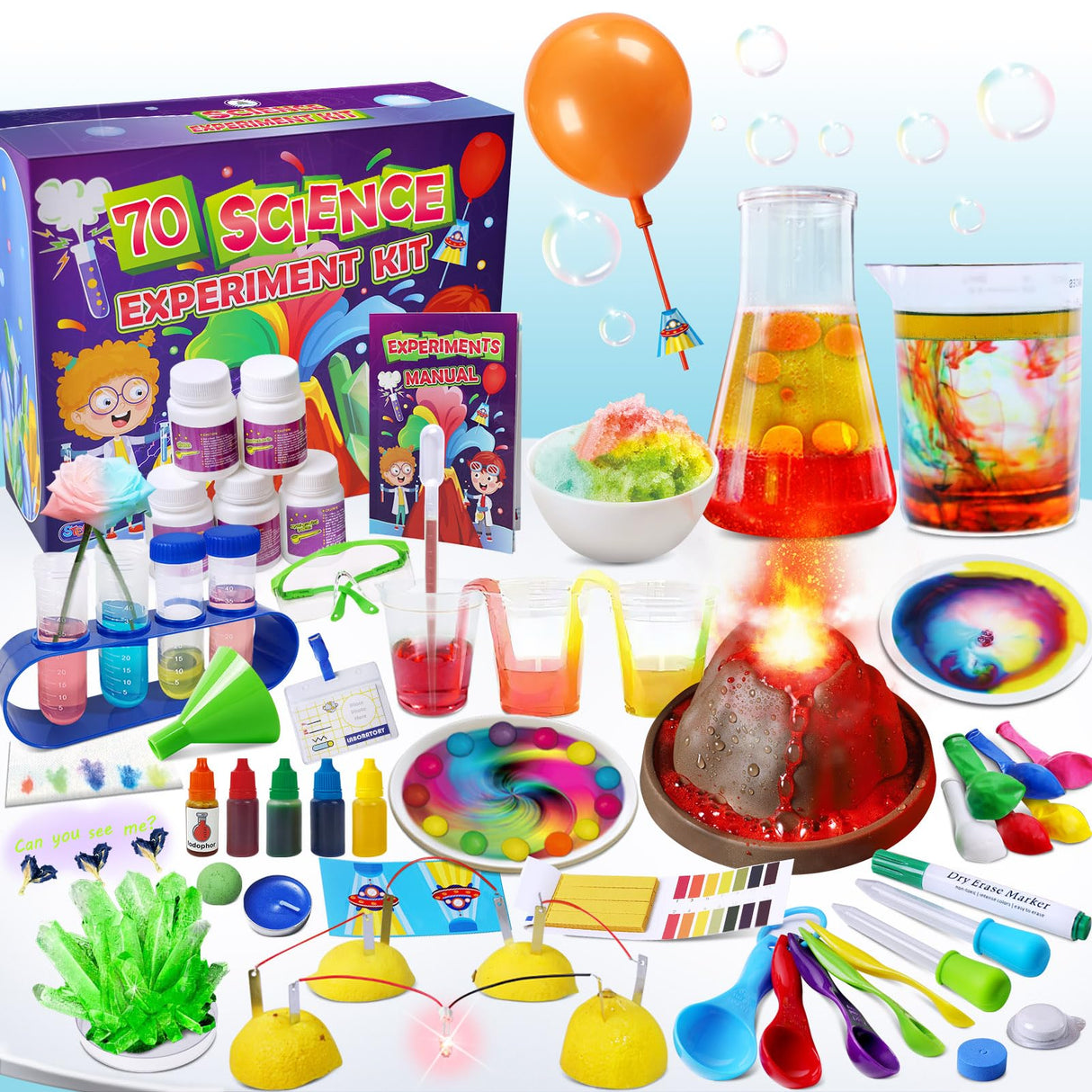 UNGLINGA 70 Lab Experiments Science Kits for Kids Educational Scientist Toys Birthday Gifts Idea for Girls Boys, Chemistry Set, Erupting Volcano, Fruit Circuits, S.T.E.M Activities Science Project UNGLINGA