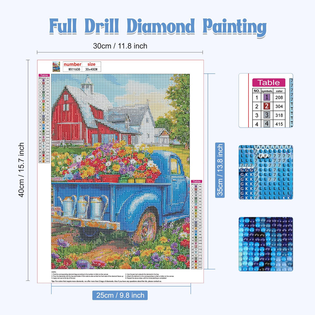 GHHKUD Flowers Truck Diamond Painting Kits for Adults, DIY 5D Spring Diamond Painting, Full Drill Truck Diamond Art Kits Pictures Perfect for Relaxation and Home Wall Decor 30x40cm GHHKUD