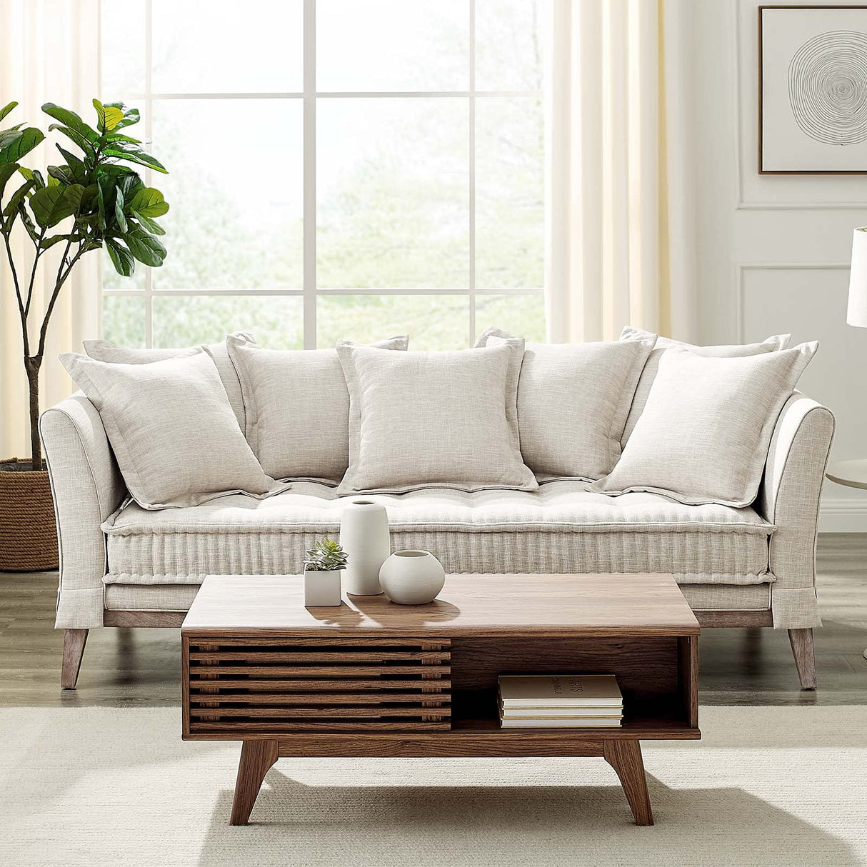 Modway EEI-4909-BEI Rowan Fabric Sofa, Beige Modway
