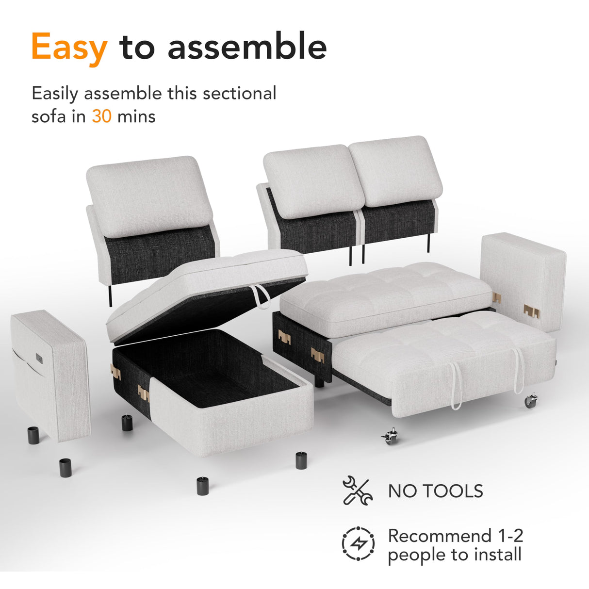 Vipbear 81" Sectional Sleeper Sofa Bed with Pull Out Bed, L Shaped Couch Sleeper Sofa, Pull Out Couch with Reclining Backrest, Reversible Storage Chaise, USB Ports, Tool-Free Assembly, Chenille Beige Vipbear