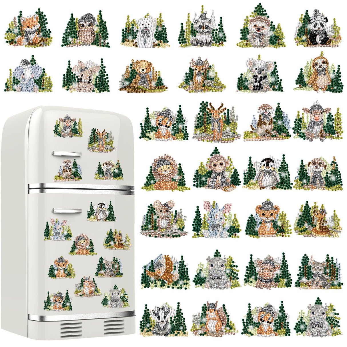 Xuhal 30 Pcs Wild Animal Diamond Painting Magnets Wildlife Diamond Art Magnets Kits for Adults Zoo Jungle Forest Animal Magnetic Sticker 5D Rhinestone Refrigerator Sticker for DIY Craft Fridge Gifts Xuhal