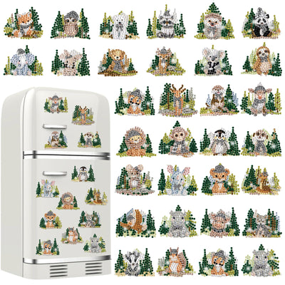 Xuhal 30 Pcs Wild Animal Diamond Painting Magnets Wildlife Diamond Art Magnets Kits for Adults Zoo Jungle Forest Animal Magnetic Sticker 5D Rhinestone Refrigerator Sticker for DIY Craft Fridge Gifts