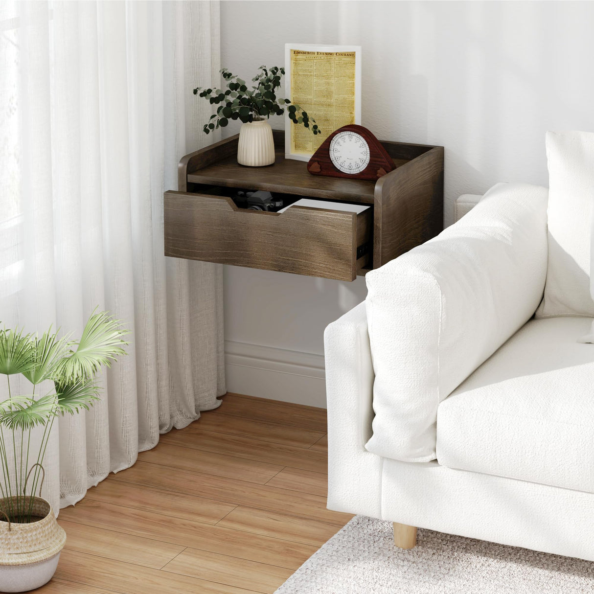 Floating Nightstand, Bedside Shelf Wall Mounted, Small Modern Floating Shelf Nightstand with Drawer, Floating Bedside Table Wall Shelf for Bedroom, Bathroom (Pine Wood) MVPSONAG