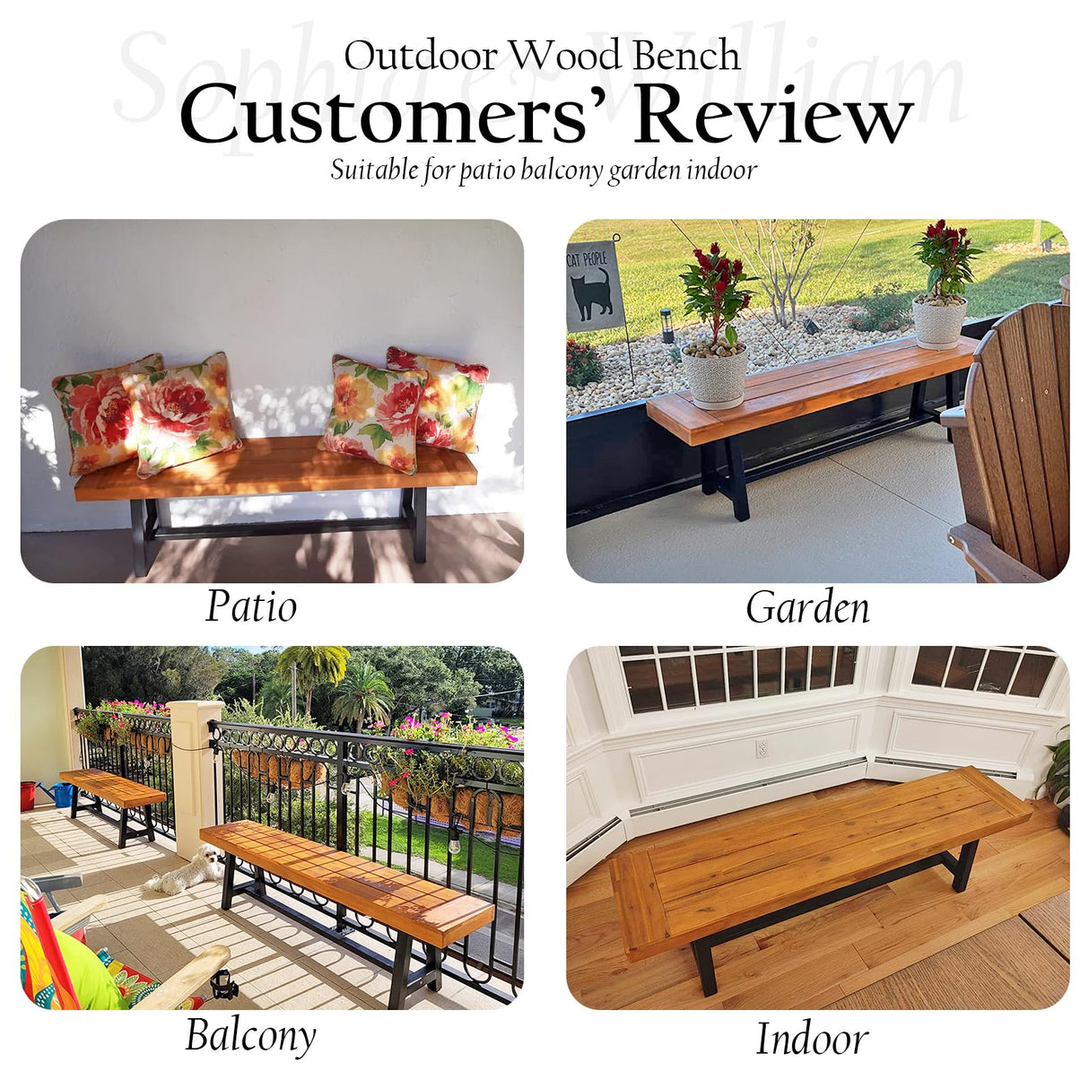 Sophia & William Outdoor Bench Garden Bench Wood 63", Patio Dining Bench Weatherproof, Wooden Park Front Porch Benches for Outside, Backless Acacia Wood Bench Long Narrow Clearance, 2 Pack, Teak Sophia & William