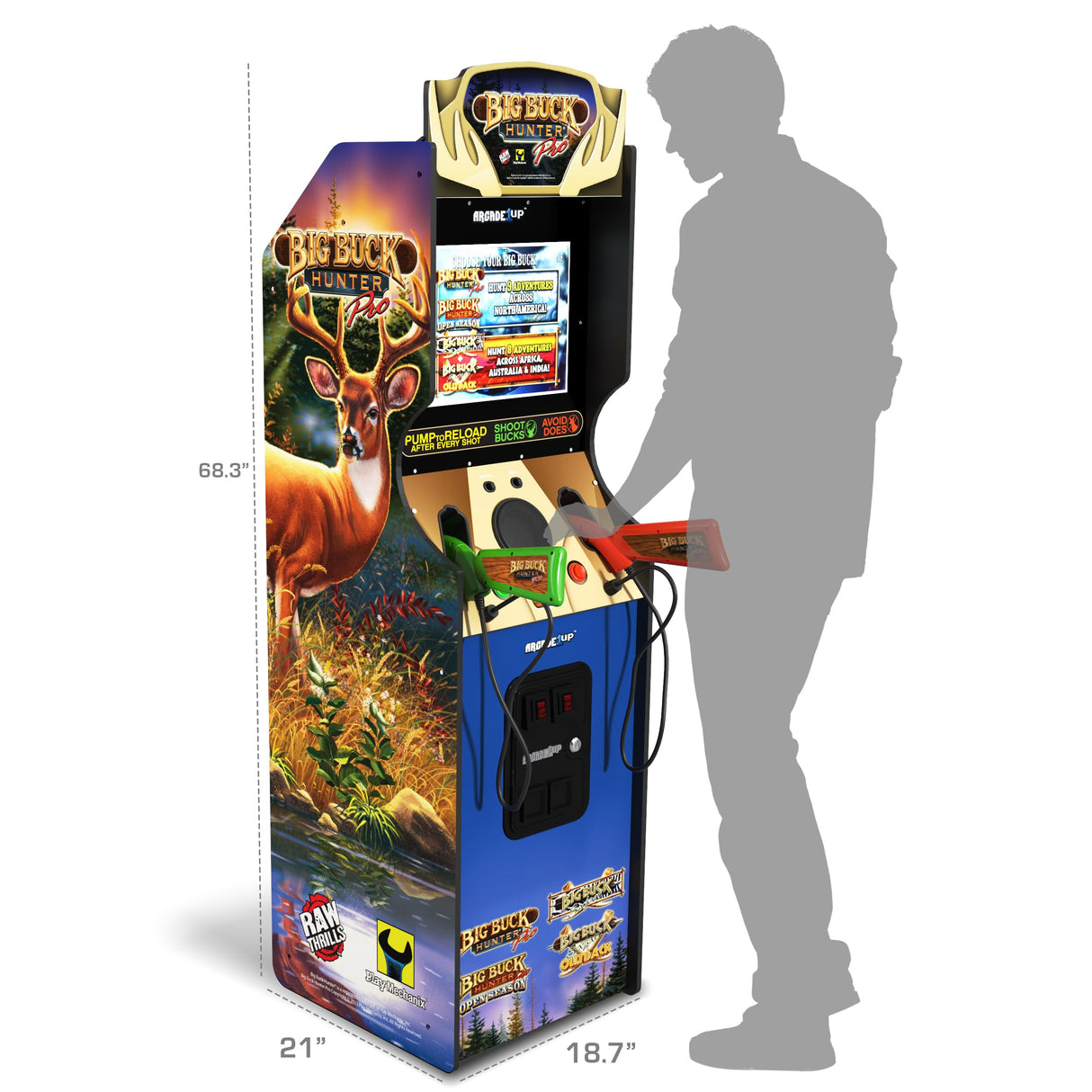 Arcade1Up Big Buck Hunter Pro Deluxe Arcade Machine for Home, 5-Foot-Tall Stand-up Cabinet, 4 Classic Games, and 17-inch Screen ARCADE1UP