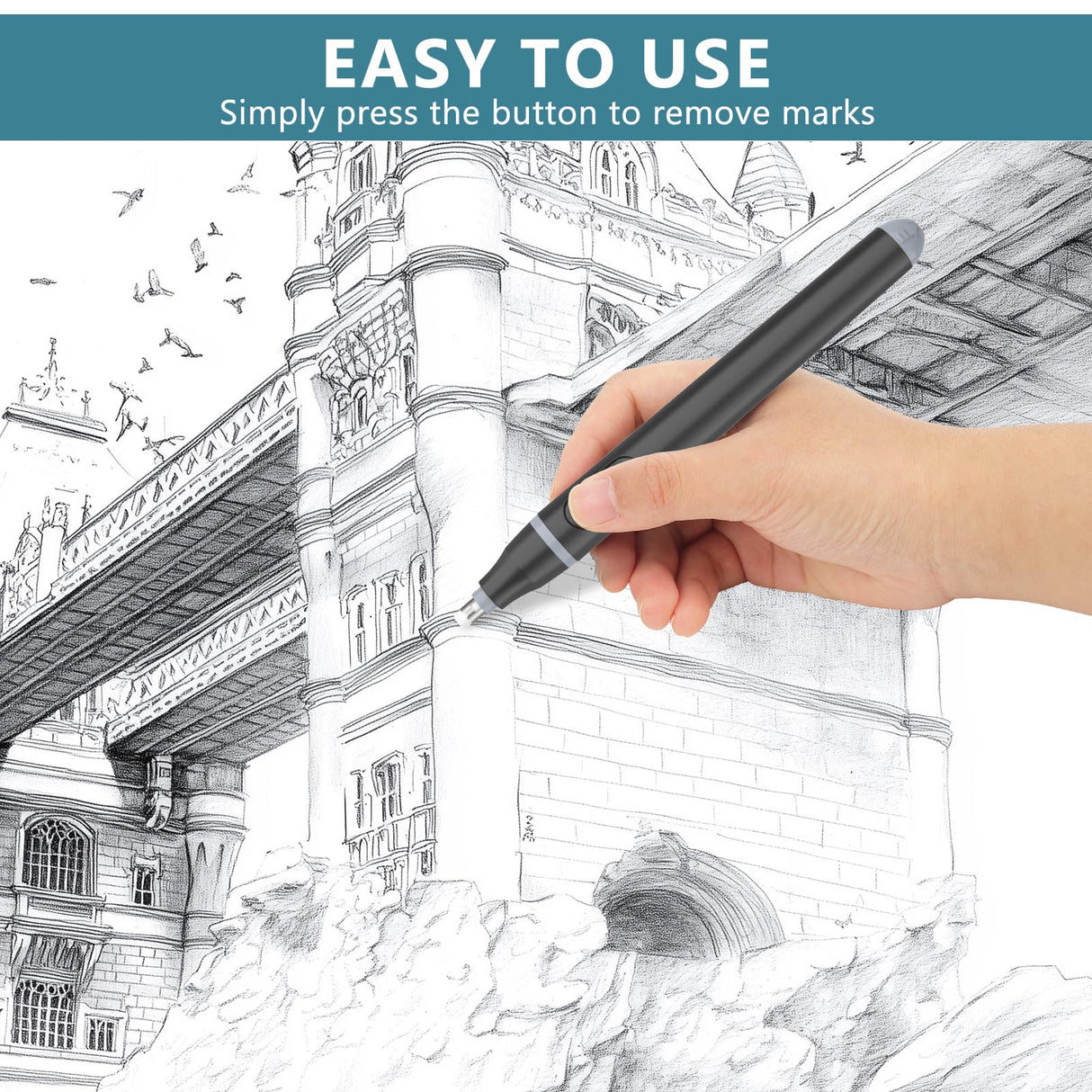 Foyucool Electric Eraser, Battery Operated Automatic Pencil Eraser with 220 Erasers Refills, 2 Erasers Sizes, Comfort Grip Art-Eraser for Drawing, Ideal for Artists, Students, Sketch, Engineers, Black Foyucool