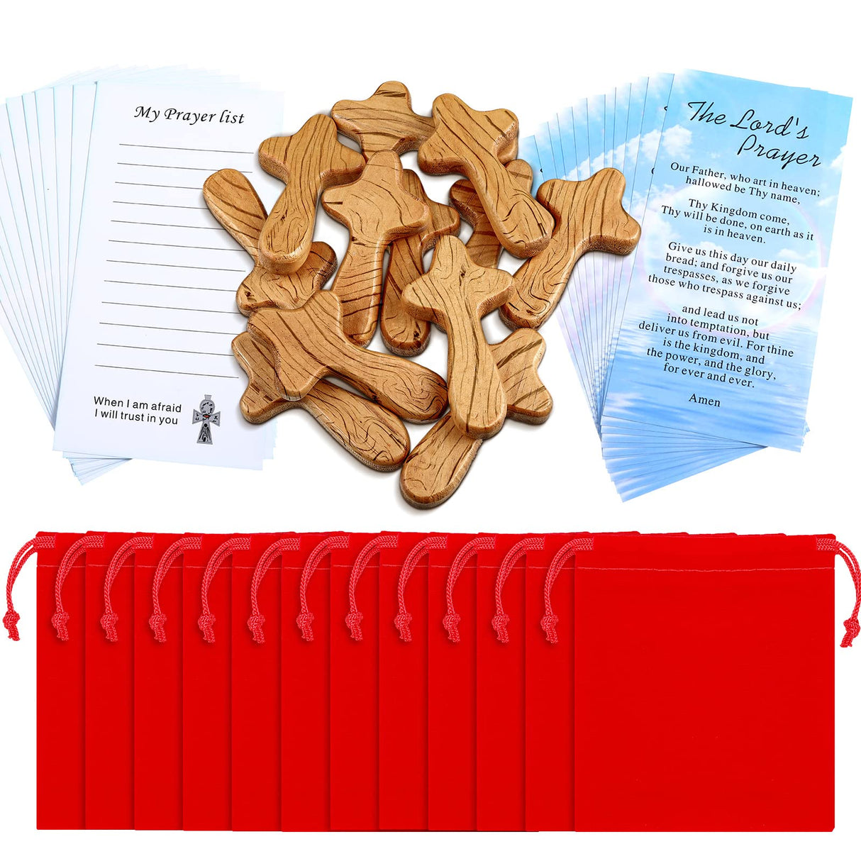 WILLBOND 12 Set Small Wooden Comfort Easter Pocket Crosses Hand Held with Red Velvet Pocket and Certificates 4 Inches Portable Holding Wooden Jesus Cross Gift for Prayer Men Christian Gift WILLBOND