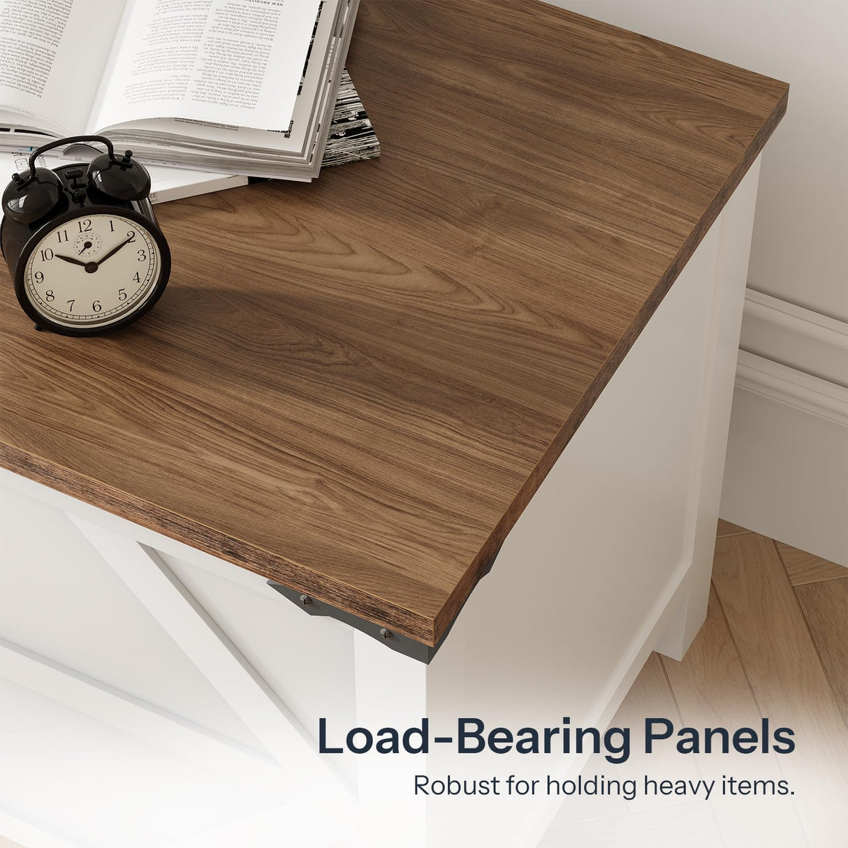 HOOBRO 47.2" Toy Box, Storage Chest with Safety Hinges, Toy Chest Storage, Wooden Storage Bench for Bedroom, Living Room, White and Walnut WH16CW01 HOOBRO