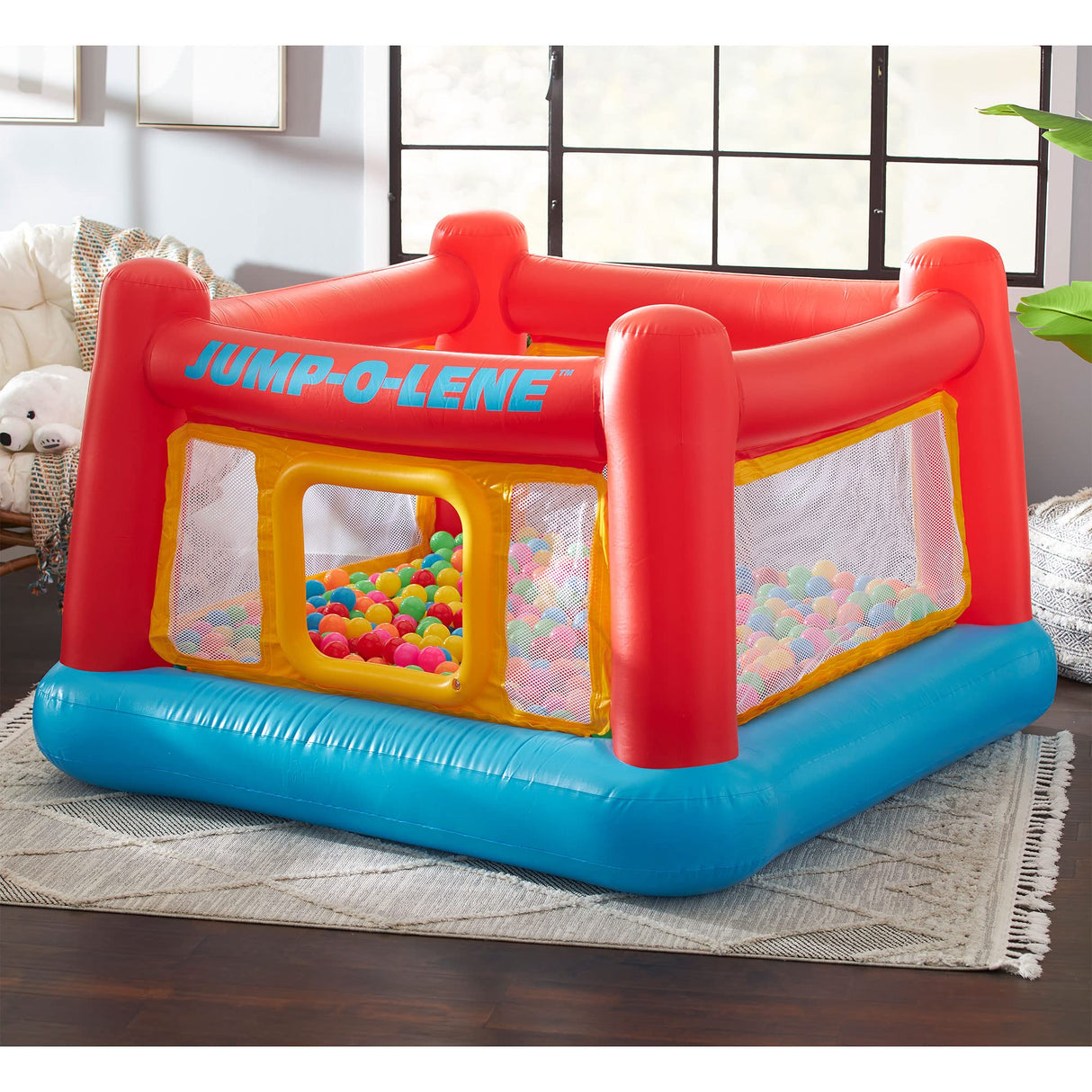 Intex Inflatable Jump-O-Lene Trampoline Bounce House with Crawl-Thru Door & Net - Indoor & Outdoor Backyard Blow-Up Bouncy Playhouse for Kids Ages 3-6 Intex