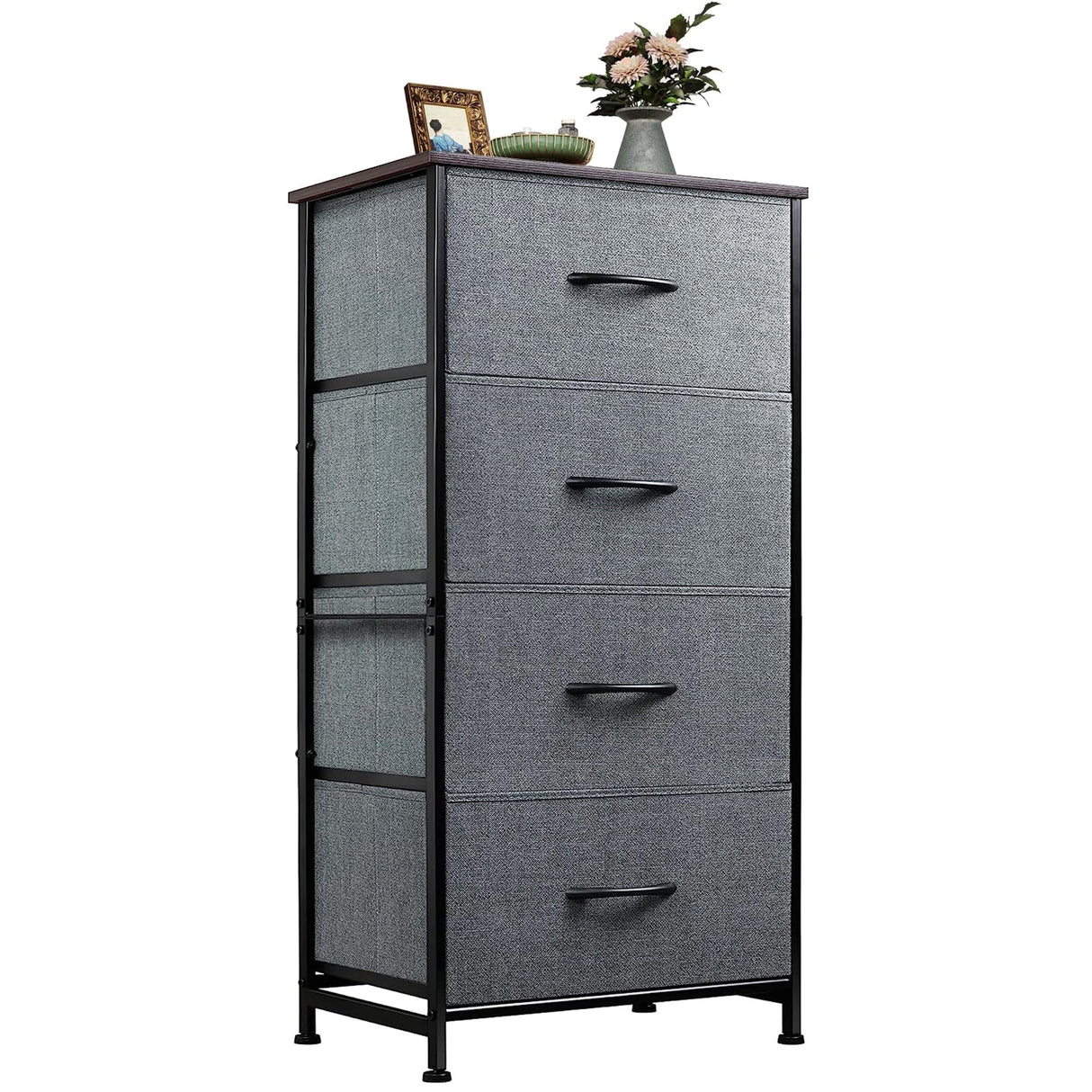 WLIVE Dresser with 4 Drawers, Storage Tower, Organizer Unit, Fabric Dresser for Bedroom, Hallway, Entryway, Closets, Sturdy Steel Frame, Wood Top, Easy Pull Handle, Dark Grey WLIVE