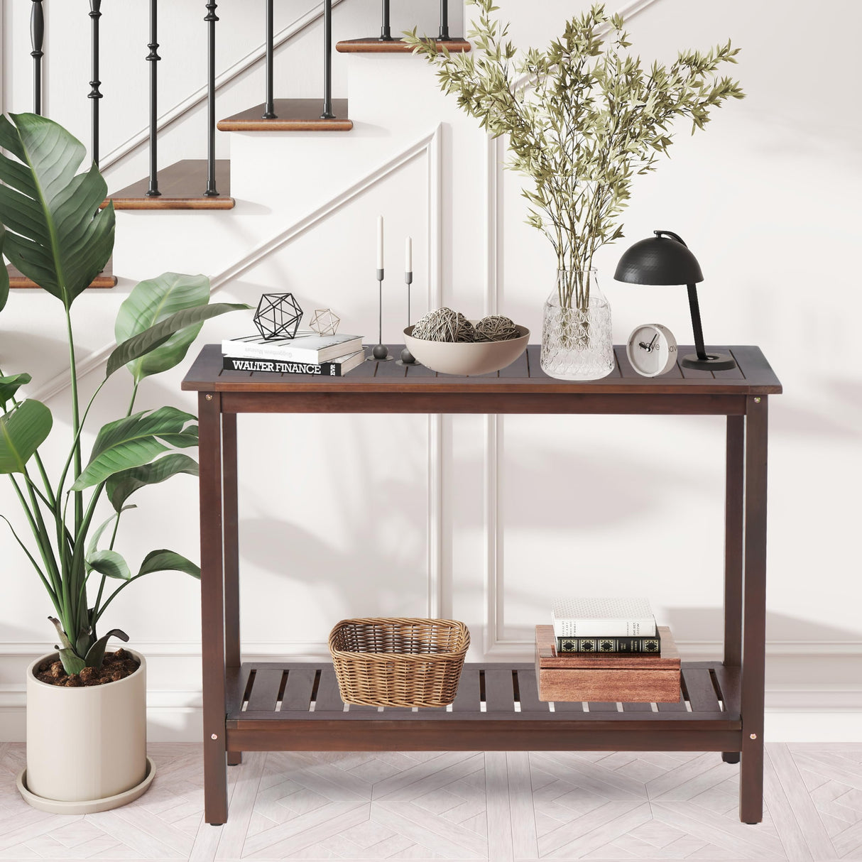 Mederlo Acacia Wood Console Table, Entryway Living Longs for Living Room, Indoor Outdoor Furniture Mederlo