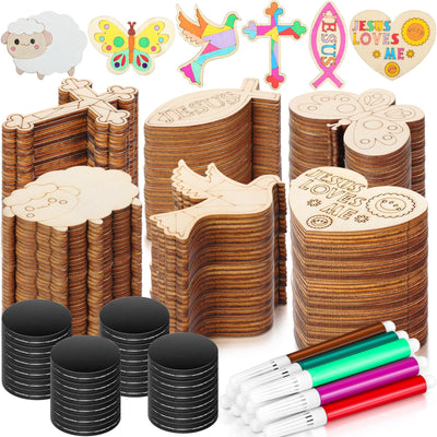 Blueweenly 48 Pack Jesus Wood Religious Craft Kit Magnets Vacation Bible School for DIY Coloring Wooden Religious Crafts for Sunday School Art Party Decoration Birthday Gift